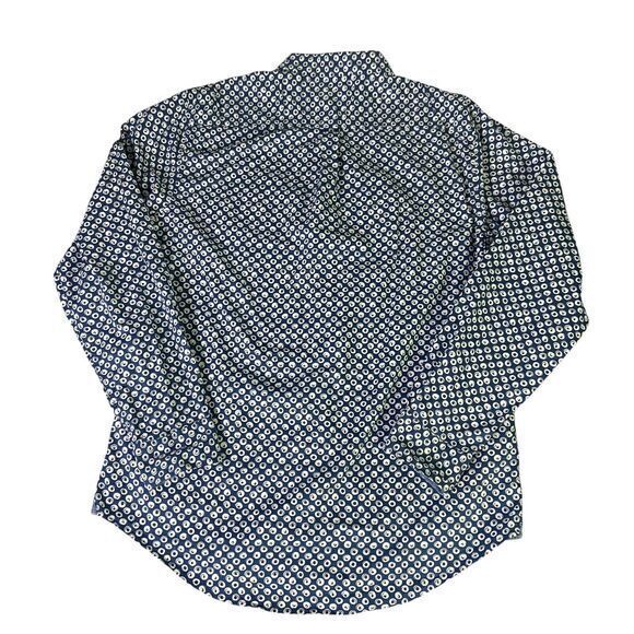 7 Diamonds Blue Design Shirt Flip Cuff Long Sleeve Button Up Chest Sz 44”/ L-30” - Picture 10 of 13